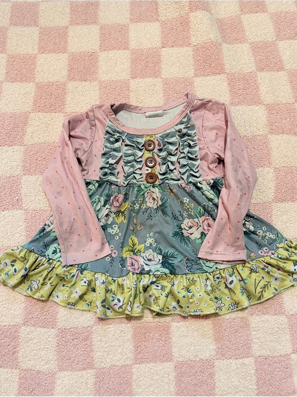 Girls' Pink & Floral Ruffle Long-Sleeve Top